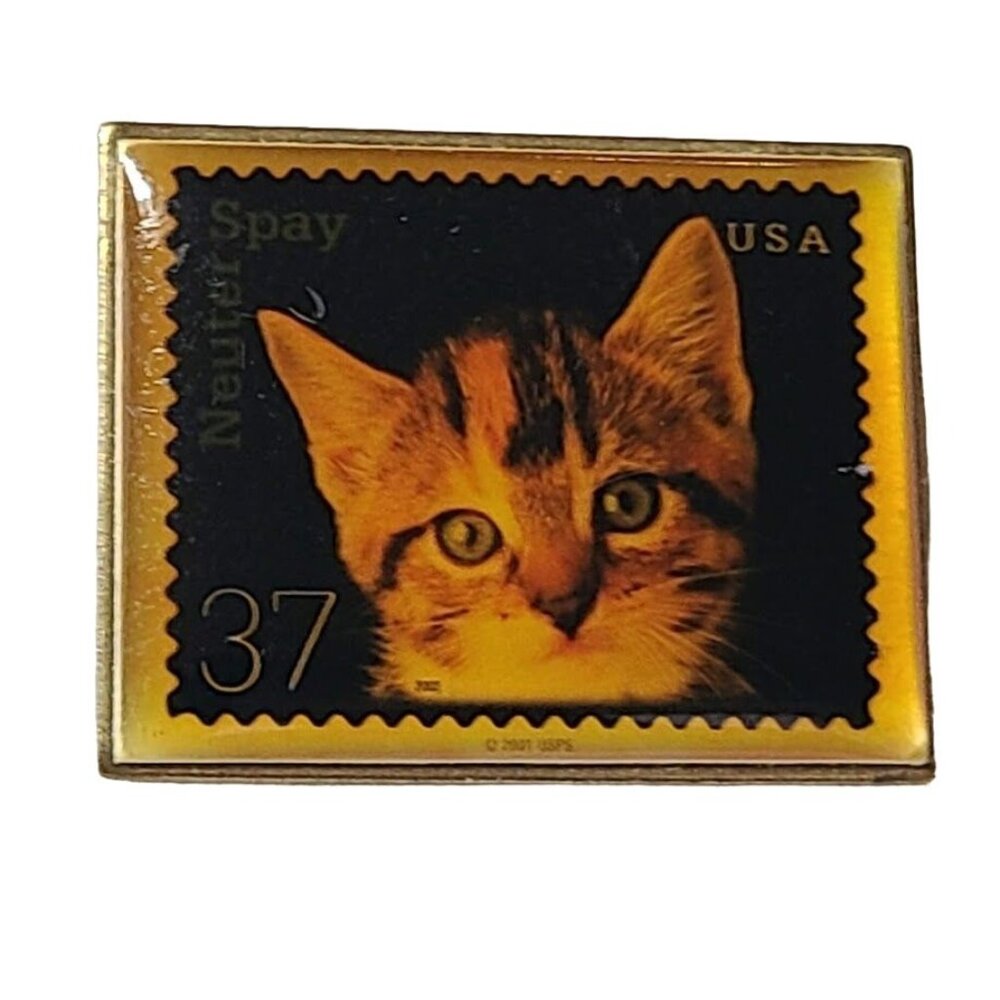 Kitten Cat Neuter Spay Animal USPS USA 37 Cent Stamp Lapel Pin Brooch